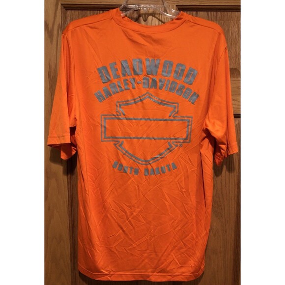 Harley Davidson Mens Large Orange Short Sleeve Shirt T Shirt - Picture 2 of 6